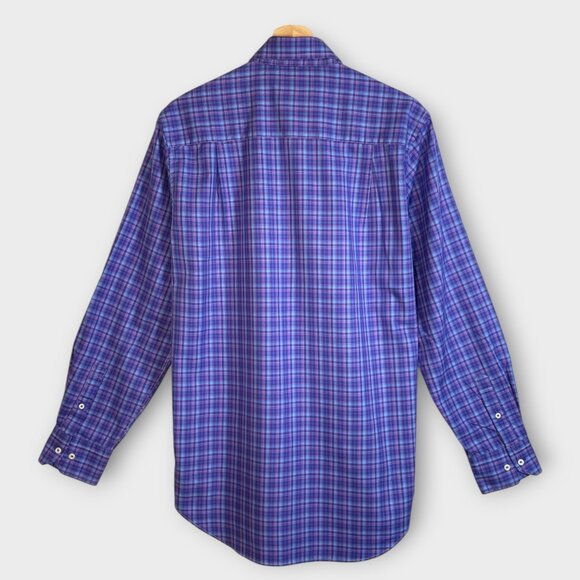 David Donahue Shirt Mens MEDIUM Blue Purple Plaid Button Up 100% Cotton - Picture 3 of 11